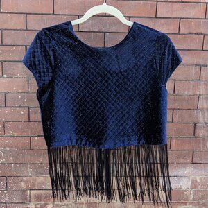 Sparkle quilted velvet fringe vest